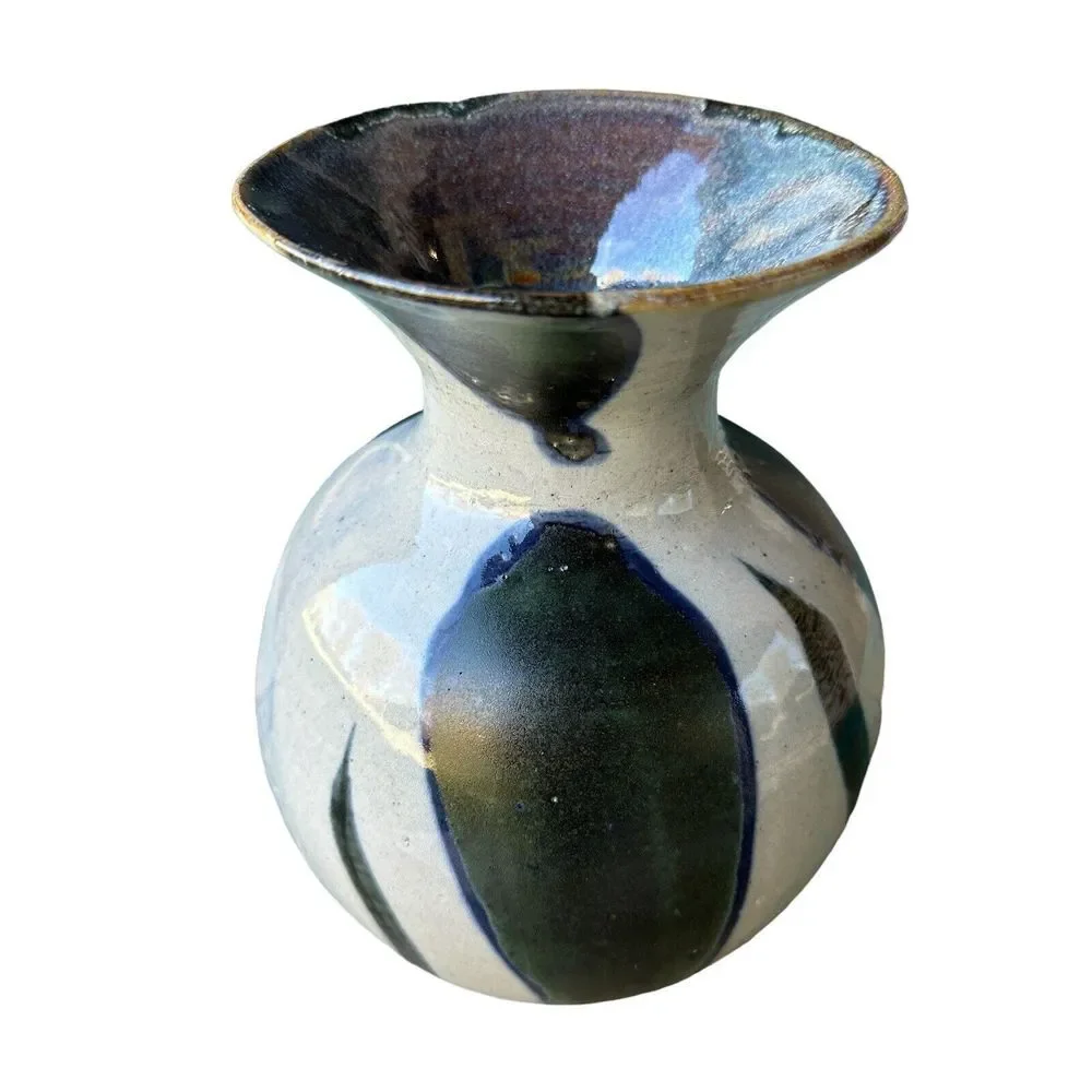 Art Pottery Vase 8 Inch Clay Stoneware‎ Speckled Glaze Handmade Multi Signed USA